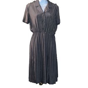 Leslie Fay Women Long Modest Geometric Print Elastic Waist Band Collared Dress P